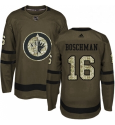 Youth Adidas Winnipeg Jets 16 Laurie Boschman Premier Green Salute to Service NHL Jersey 