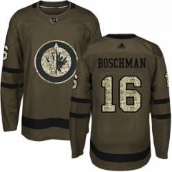 Youth Adidas Winnipeg Jets 16 Laurie Boschman Premier Green Salute to Service NHL Jersey 