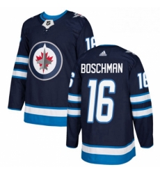 Youth Adidas Winnipeg Jets 16 Laurie Boschman Premier Navy Blue Home NHL Jersey 