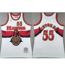 Men Atlanta Hawks 55 Dikembe Mutombo White 1996 97 Throwback Swingman Stitched Jersey