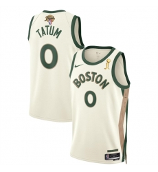 Men Boston Celtics 0 Jayson Tatum White 2024 Finals Champions City Edition Stitched Basketball Jersey