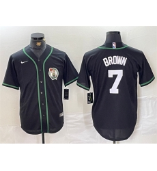 Men Boston Celtics 7 Jaylen Brown Black With Patch Stitched Baseball Jersey