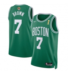 Men Boston Celtics 7 Jaylen Brown Green 2024 Finals Champions Icon Edition Stitched Basketball Jersey