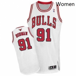 Womens Adidas Chicago Bulls 91 Dennis Rodman Authentic White Home NBA Jersey
