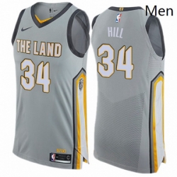 Mens Nike Cleveland Cavaliers 34 Tyrone Hill Authentic Gray NBA Jersey City Edition
