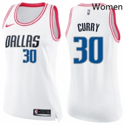 Womens Nike Dallas Mavericks 30 Seth Curry Swingman WhitePink Fashion NBA Jersey 