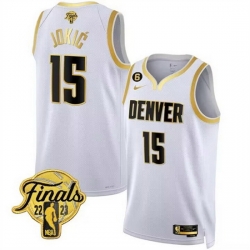 Men Denver Nuggets 15 Nikola Jokic White Gold Edition 2023 Finals Collection With NO 6 Patch Stitched Basketball Jersey