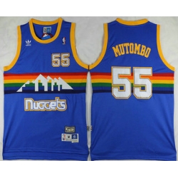 Men Denver Nuggets 55 Dikembe Mutombo Blue Rainbow Hardwood Classics Soul Swingman Throwback Jersey