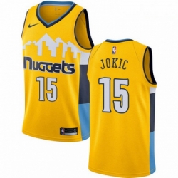 Mens Nike Denver Nuggets 15 Nikola Jokic Authentic Gold Alternate NBA Jersey Statement Edition