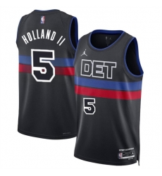 Men Detroit Pistons 5 Ron Holland II Black 2024 Draft Statement Edition Stitched Basketball Jersey