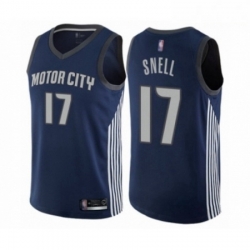 Mens Detroit Pistons 17 Tony Snell Authentic Navy Blue Basketball Jersey City Edition 