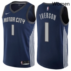 Womens Nike Detroit Pistons 1 Allen Iverson Swingman Navy Blue NBA Jersey City Edition