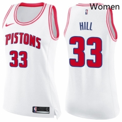 Womens Nike Detroit Pistons 33 Grant Hill Swingman WhitePink Fashion NBA Jersey