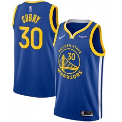 Men Golden State Warriors 30 Stephen Curry 75th Anniversary Royal Stitched Basketball Jersey