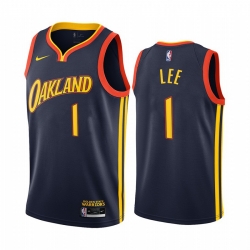 Men Nike Golden State Warriors 1 Damion Lee Navy NBA Swingman 2020 21 City Edition Jersey