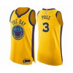 Mens Golden State Warriors 3 Jordan Poole Authentic Gold Basketball Jersey City Edition 