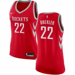 Womens Nike Houston Rockets 22 Clyde Drexler Authentic Red Road NBA Jersey Icon Edition