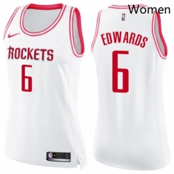 Womens Nike Houston Rockets 6 Vincent Edwards Swingman White Pink Fashion NBA Jersey 