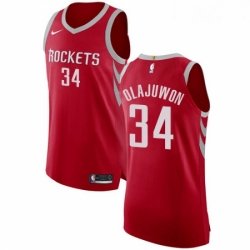 Youth Nike Houston Rockets 34 Hakeem Olajuwon Authentic Red Road NBA Jersey Icon Edition
