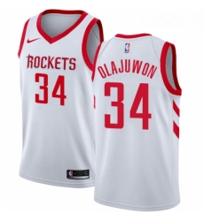 Youth Nike Houston Rockets 34 Hakeem Olajuwon Authentic White Home NBA Jersey Association Edition