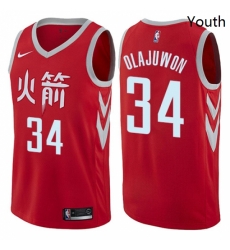 Youth Nike Houston Rockets 34 Hakeem Olajuwon Swingman Red NBA Jersey City Edition