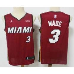 Men Miami Heat 3 Dwyane Wade Red 2020 Brand Jordan Swingman Stitched NBA Jersey With The NEW Sponsor Logo