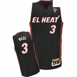 Mens Adidas Miami Heat 3 Dwyane Wade Authentic Black Latin Nights NBA Jersey