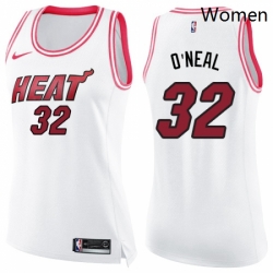 Womens Nike Miami Heat 32 Shaquille ONeal Swingman WhitePink Fashion NBA Jersey