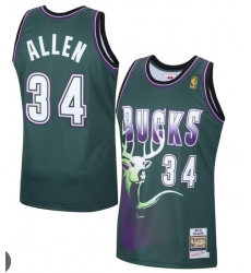 Men Milwaukee Bucks 34 Ray Allen Swingman Throwback Green Road NBA Jersey