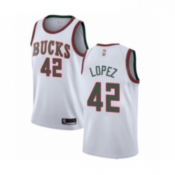 Mens Milwaukee Bucks 42 Robin Lopez Authentic White Fashion Hardwood Classics Basketball Jersey 