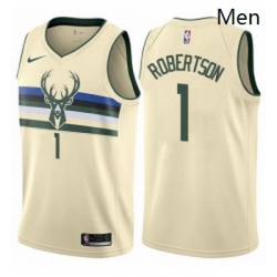 Mens Nike Milwaukee Bucks 1 Oscar Robertson Swingman Cream NBA Jersey City Edition