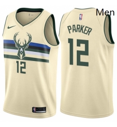 Mens Nike Milwaukee Bucks 12 Jabari Parker Authentic Cream NBA Jersey City Edition