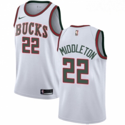 Mens Nike Milwaukee Bucks 22 Khris Middleton Authentic White Fashion Hardwood Classics NBA Jersey 