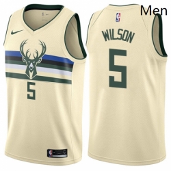 Mens Nike Milwaukee Bucks 5 D J Wilson Authentic Cream NBA Jersey City Edition 