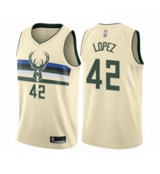 Womens Milwaukee Bucks 42 Robin Lopez Swingman Cream Basketball Jersey City Edition 