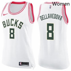 Womens Nike Milwaukee Bucks 8 Matthew Dellavedova Swingman WhitePink Fashion NBA Jersey 