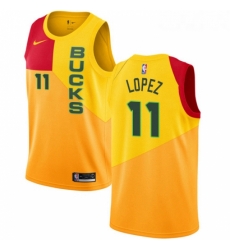 Youth Nike Milwaukee Bucks 11 Brook Lopez Swingman Yellow NBA Jersey City Edition 