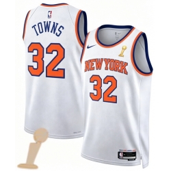 Men New Yok Knicks 32 Karl Anthony Towns White 2026 Champions Patch Icon Edition Stitched Basketball Jersey