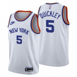 Men New York Knicks 5 Immanuel Quickley Men Nike Releases Classic Edition NBA 75th Anniversary Jersey White