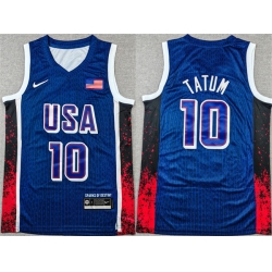 Men USA Basketball 10 Jayson Tatum Navy 2024 Olympics Stitched Jersey