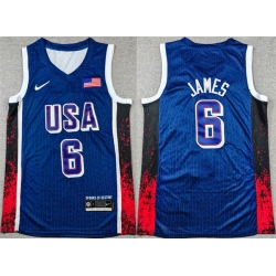 Men USA Basketball 6 LeBron James Navy 2024 Olympics Stitched Jersey