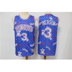 76ers 3 Allen Iverson Blue Tear Up Pack Hardwood Classics Swingman Jersey