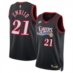 Men Philadelphia 76ers 21 Joel Embiid Black 2025 Classic Edition Stitched Jersey