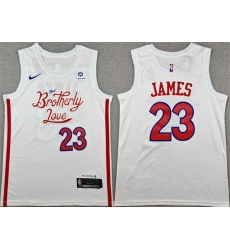 Men Philadelphia 76ers LeBron James White 2026 City Edition With Patch Stitched Jersey Men Philadelphia 76ers LeBron James White 2026 City Edition With Patch Stitched Jersey