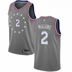 Mens Nike Philadelphia 76ers 2 Moses Malone Swingman Gray NBA Jersey City Edition