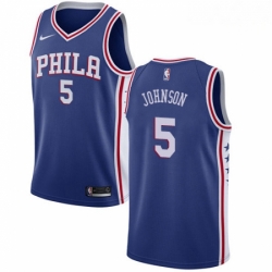 Mens Nike Philadelphia 76ers 5 Amir Johnson Swingman Blue Road NBA Jersey Icon Edition 