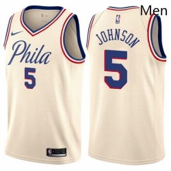 Mens Nike Philadelphia 76ers 5 Amir Johnson Swingman Cream NBA Jersey City Edition 