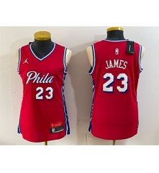 Women Philadelphia 76ers  LeBron James Red 2026 Statement Edition Stitched Basketball Jersey Run Small 