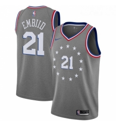 Womens Nike Philadelphia 76ers 21 Joel Embiid Swingman Gray NBA Jersey City Edition