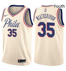 Youth Nike Philadelphia 76ers 35 Clarence Weatherspoon Swingman Cream NBA Jersey City Edition 